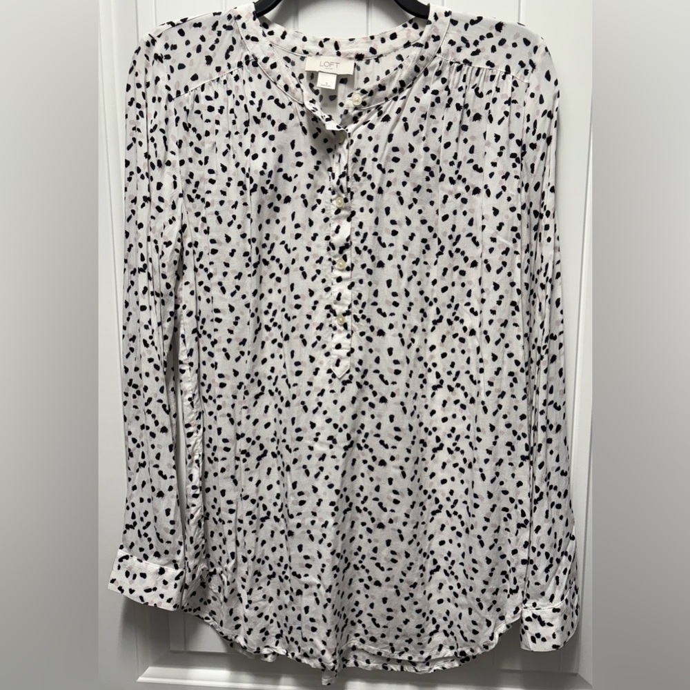 LOFT White Blouse with Black and Pink Accents